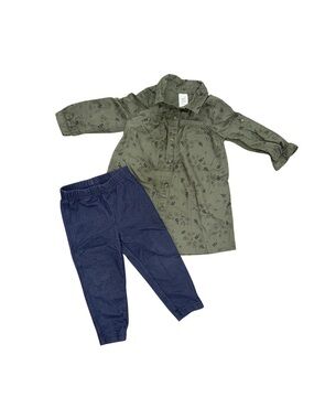 Carter's Olive Green Floral Button Down Dress & Leggings